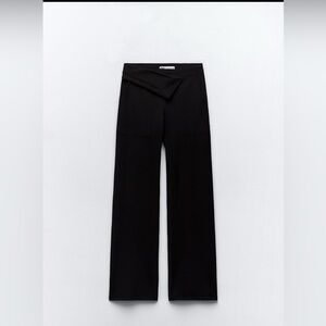 Zara Double Waist Black Wide-Leg High-Rise Pants